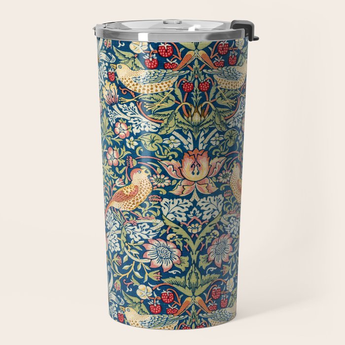 William Morris Strawberry Thief Blue 1883 Vintage Botanical Pattern Travel Mug Gallery Image 2