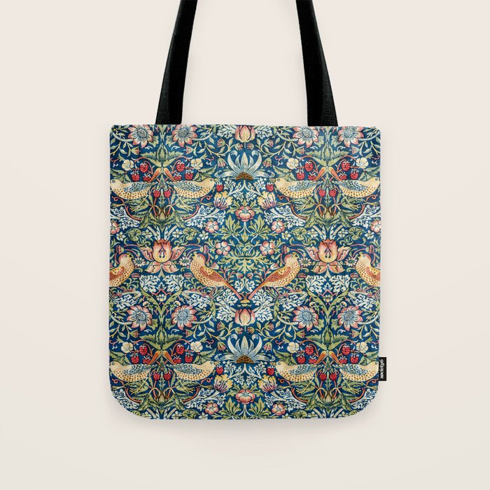William Morris Strawberry Thief Blue 1883 Vintage Botanical Pattern Tote Bag Gallery Image 1