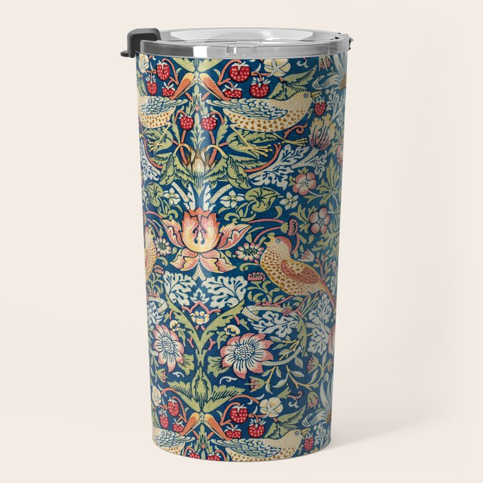 William Morris Strawberry Thief Blue 1883 Vintage Botanical Pattern Travel Mug Gallery Image 3