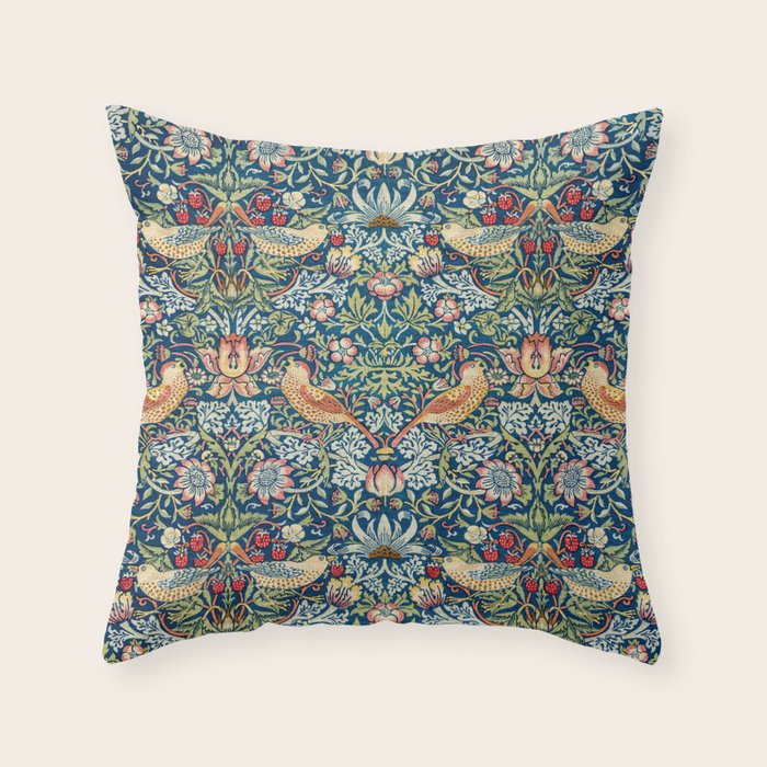 William Morris Strawberry Thief Blue 1883 Vintage Botanical Pattern Throw Pillow Gallery Image 6