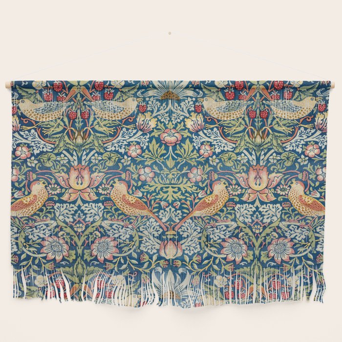 William Morris Strawberry Thief Blue 1883 Vintage Botanical Pattern Wall Hanging Gallery Image 1