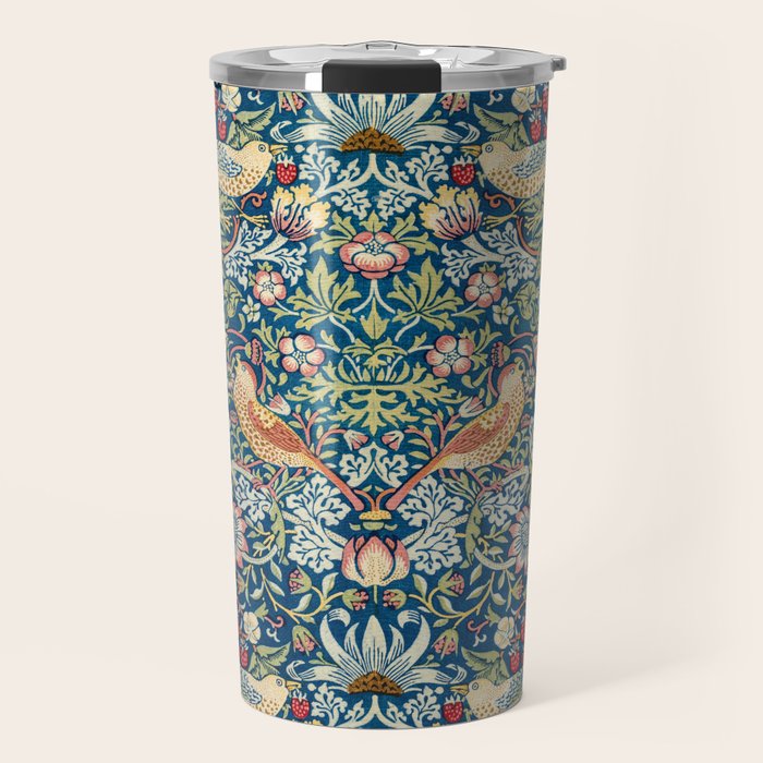 William Morris Strawberry Thief Blue 1883 Vintage Botanical Pattern Travel Mug Gallery Image 1