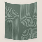 Hand drawn Geometric Lines in Forest Green 3 Wall Tapestry Gallery Image 4