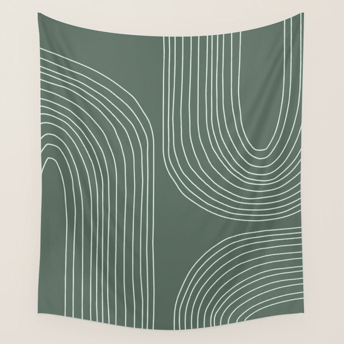 Hand drawn Geometric Lines in Forest Green 3 Wall Tapestry Gallery Image 4