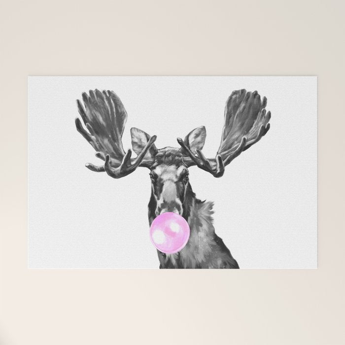Bubble Gum Moose in Black and White Welcome Mat Gallery Image 1