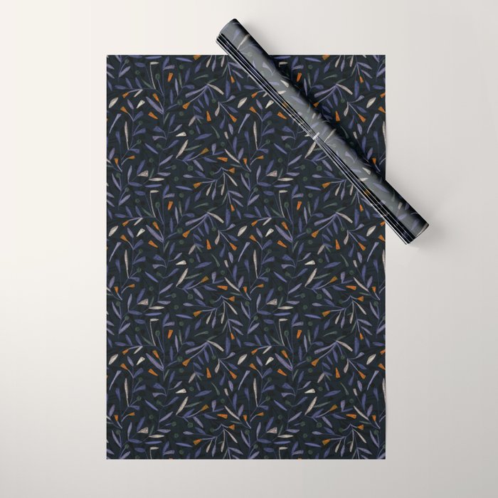 Midnight Floral Pattern #2 / Purple & Orange Wrapping Paper Gallery Image 1