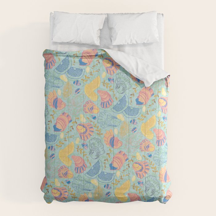 Coastal Oysters on the Beach in Seafoam Green Comforter Gallery Image 6
