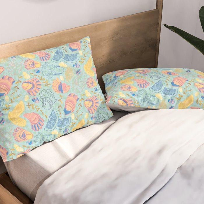 Coastal Oysters on the Beach in Seafoam Green Pillow Sham Gallery Image 2