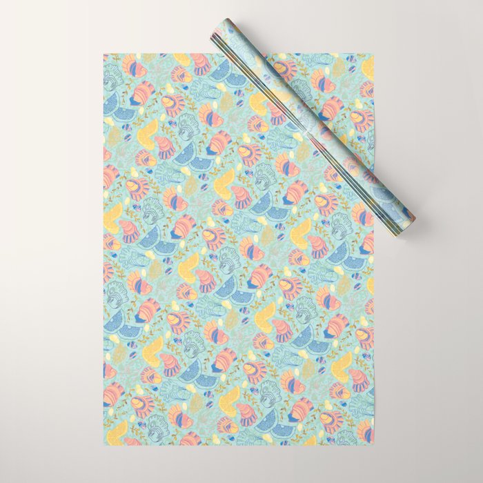 Coastal Oysters on the Beach in Seafoam Green Wrapping Paper Gallery Image 1