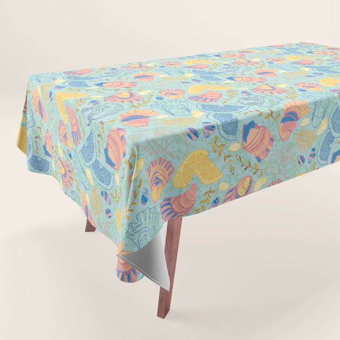Coastal Oysters on the Beach in Seafoam Green Tablecloth Gallery Image 1