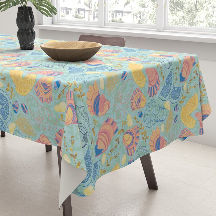 Coastal Oysters on the Beach in Seafoam Green Tablecloth Gallery Image 3