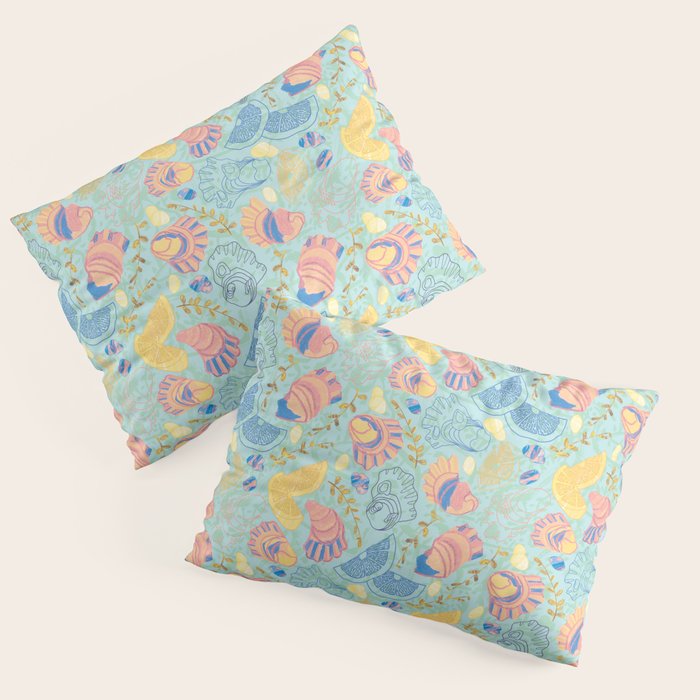 Coastal Oysters on the Beach in Seafoam Green Pillow Sham Gallery Image 1