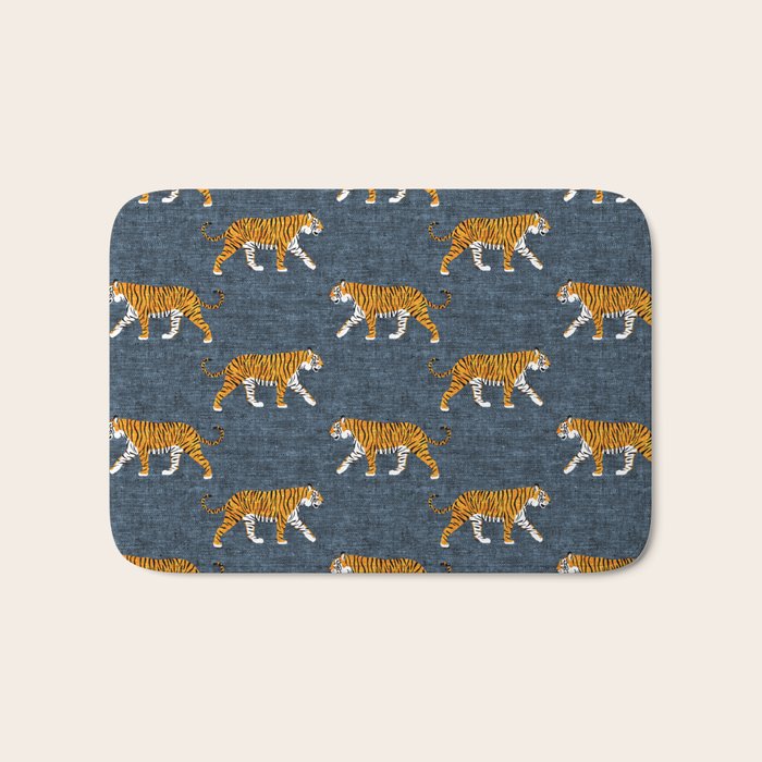 walking tigers - blue Bath Mat Gallery Image 1