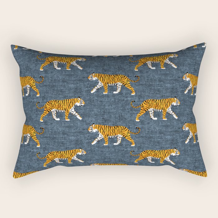 walking tigers - blue Rectangular Pillow Gallery Image 1
