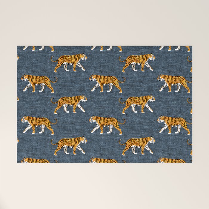 walking tigers - blue Welcome Mat Gallery Image 1