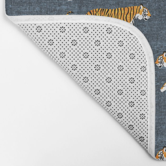 walking tigers - blue Bath Mat Gallery Image 2