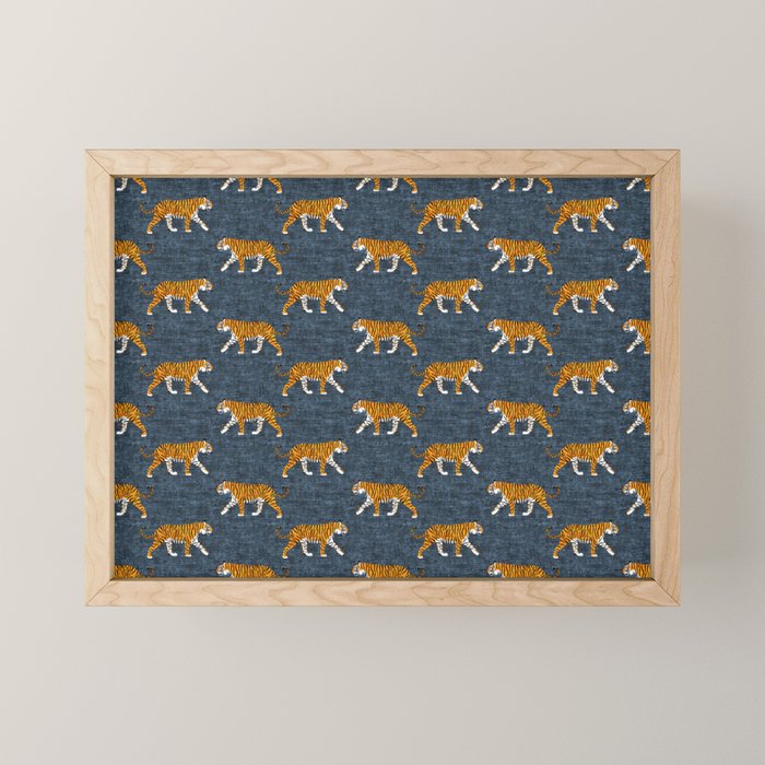 walking tigers - blue Mini Art Print Gallery Image 1
