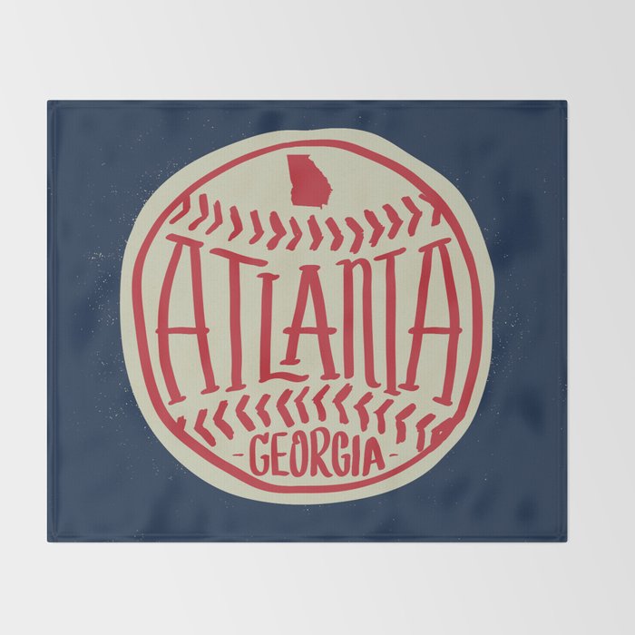 Atlanta Georgia Baseball - Hand Drawn, Script Typography Throw Blanket Gallery Image 2