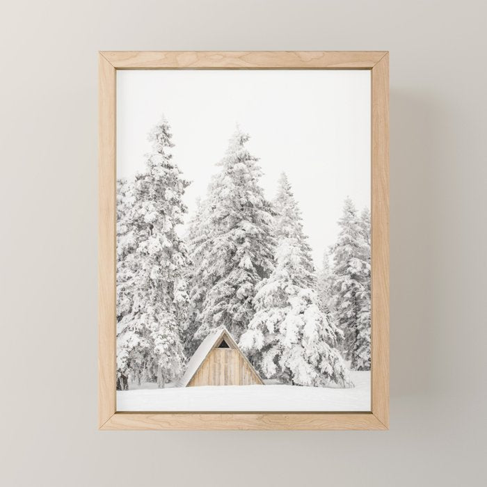 Snow Covered Trees Winter Forest Cabin  Mini Art Print Gallery Image 1