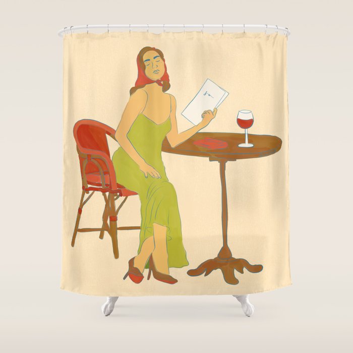 Woman at a Cafe in Rome Shower Curtain Gallery Image 1