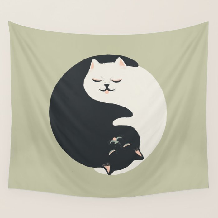 Hidden cat 26 yin yang hug Wall Tapestry Gallery Image 1