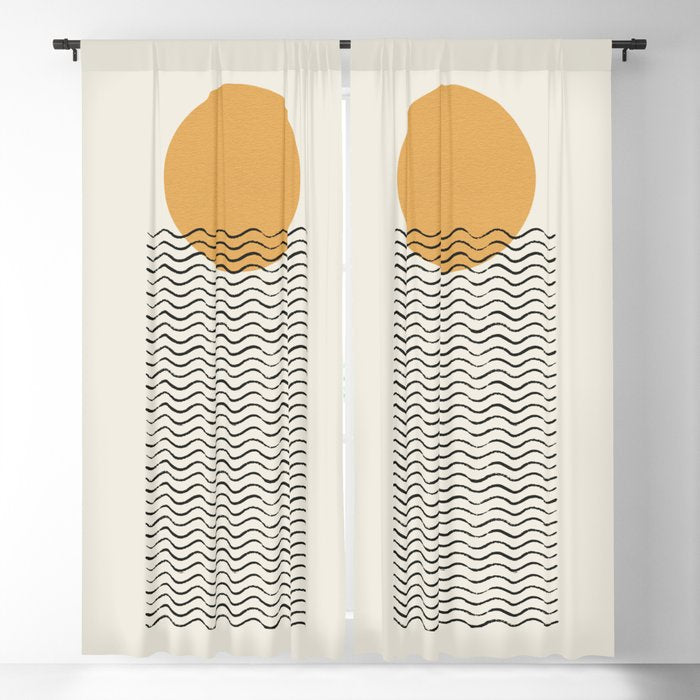 Ocean wave gold sunrise - mid century style Window Curtain Gallery Image 1