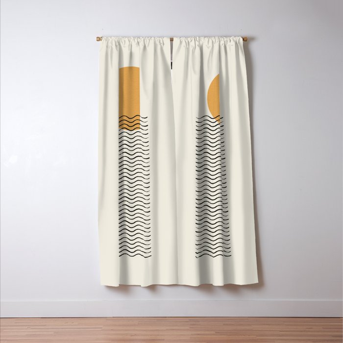 Ocean wave gold sunrise - mid century style Window Curtain Gallery Image 3