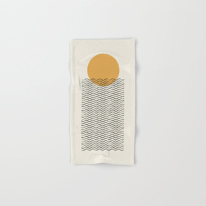 Ocean wave gold sunrise - mid century style Bath Towel Gallery Image 1