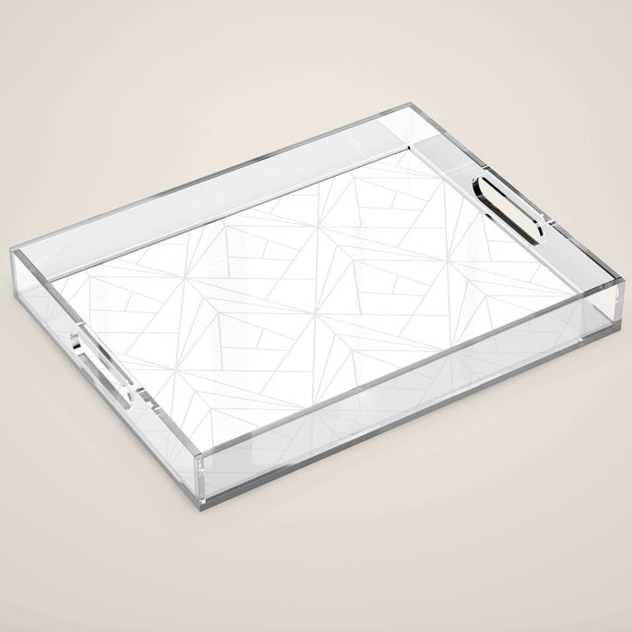 Geometric White Gray Modern Pattern  Acrylic Tray Gallery Image 1