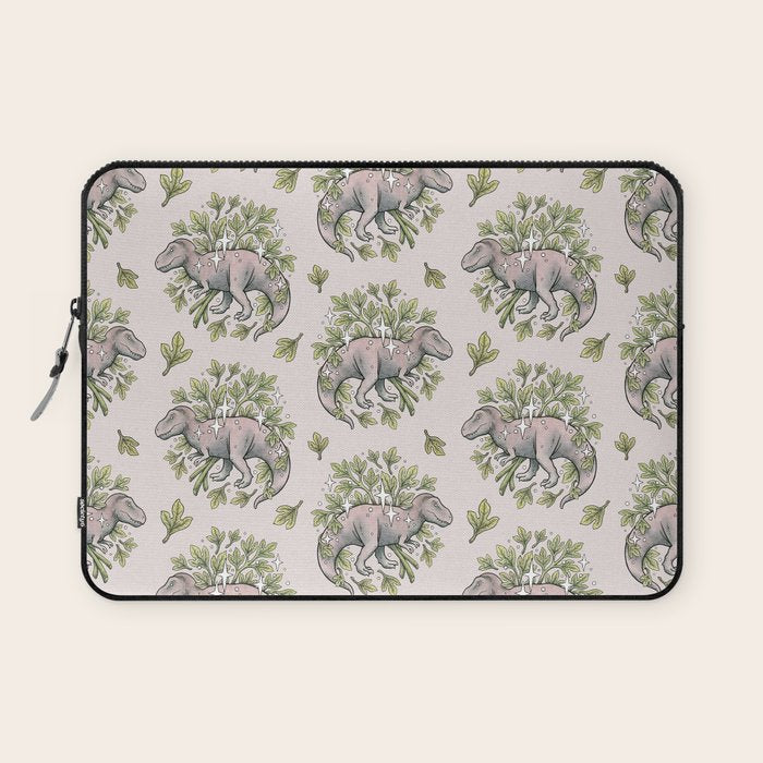 Tyrannosaurus & Sassafras | Dinosaur Botanical Art Laptop Sleeve Gallery Image 1