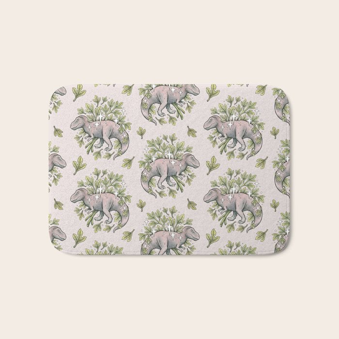 Tyrannosaurus & Sassafras | Dinosaur Botanical Art Bath Mat Gallery Image 1