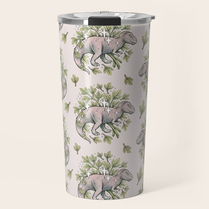 Tyrannosaurus & Sassafras | Dinosaur Botanical Art Travel Mug Gallery Image 1
