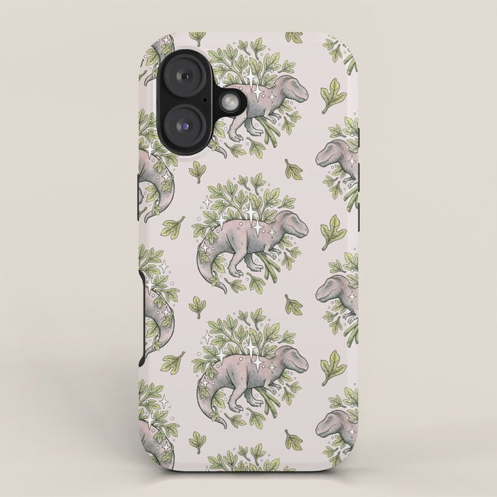 Tyrannosaurus & Sassafras | Dinosaur Botanical Art iPhone Case Gallery Image 1