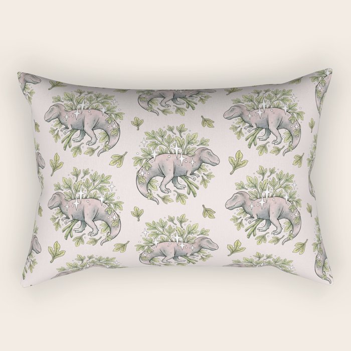 Tyrannosaurus & Sassafras | Dinosaur Botanical Art Rectangular Pillow Gallery Image 2