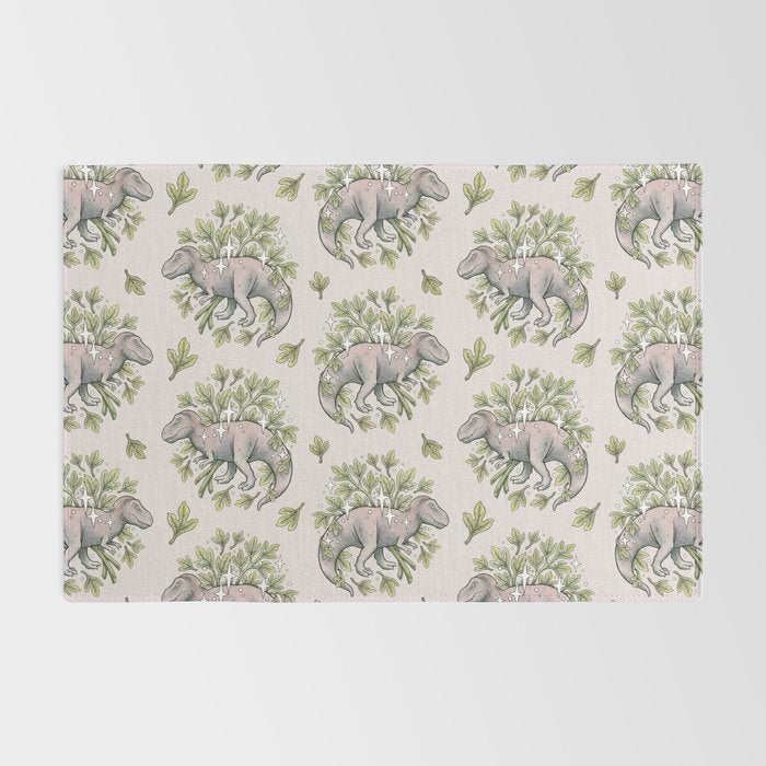 Tyrannosaurus & Sassafras | Dinosaur Botanical Art Rug Gallery Image 2