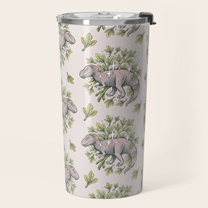 Tyrannosaurus & Sassafras | Dinosaur Botanical Art Travel Mug Gallery Image 2
