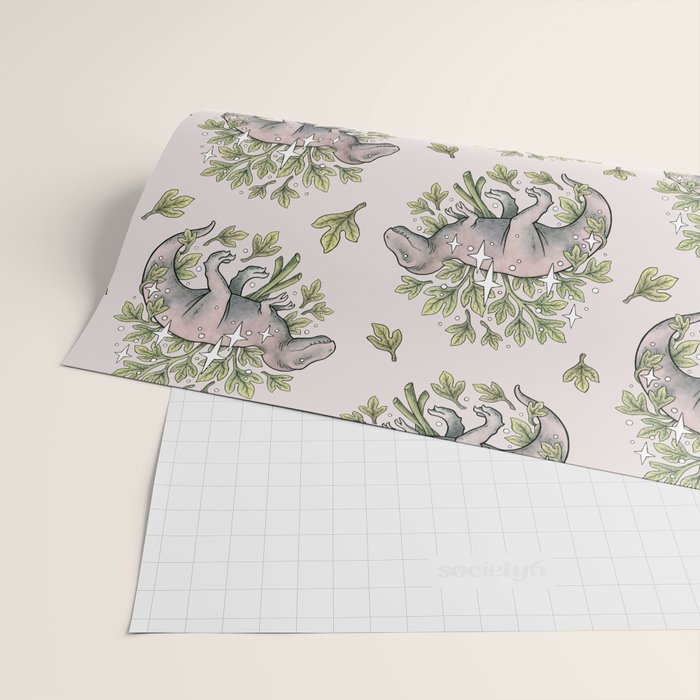 Tyrannosaurus & Sassafras | Dinosaur Botanical Art Wrapping Paper Gallery Image 2