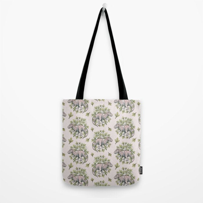 Tyrannosaurus & Sassafras | Dinosaur Botanical Art Tote Bag Gallery Image 2