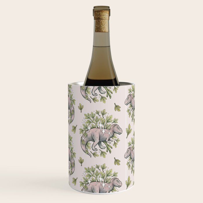 Tyrannosaurus & Sassafras | Dinosaur Botanical Art Wine Chiller Gallery Image 1