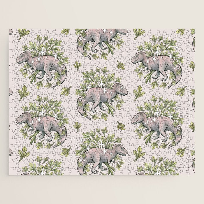 Tyrannosaurus & Sassafras | Dinosaur Botanical Art Jigsaw Puzzle Gallery Image 1