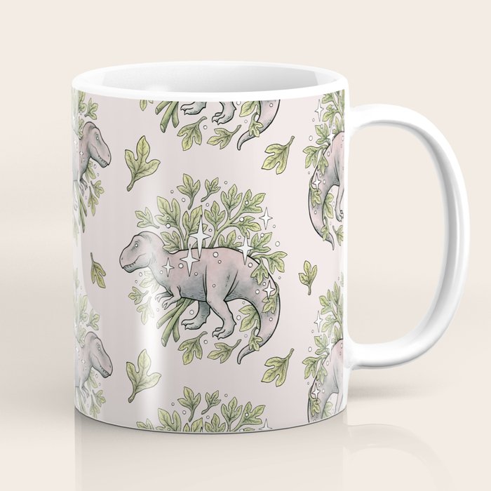 Tyrannosaurus & Sassafras | Dinosaur Botanical Art Coffee Mug Gallery Image 1