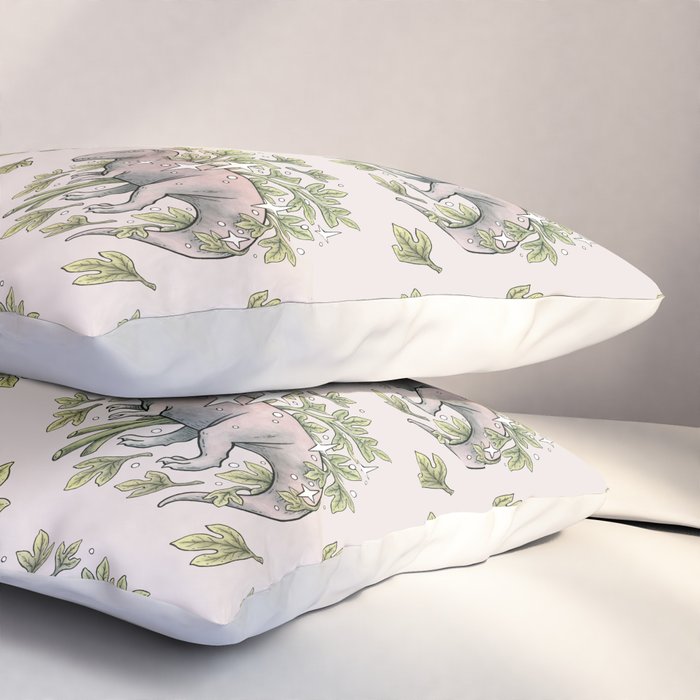 Tyrannosaurus & Sassafras | Dinosaur Botanical Art Pillow Sham Gallery Image 3