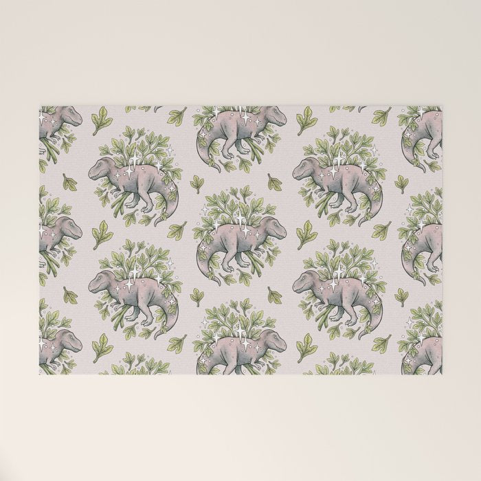 Tyrannosaurus & Sassafras | Dinosaur Botanical Art Welcome Mat Gallery Image 1