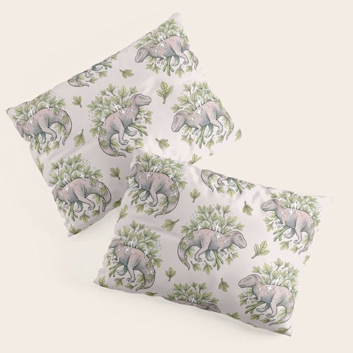 Tyrannosaurus & Sassafras | Dinosaur Botanical Art Pillow Sham Gallery Image 3