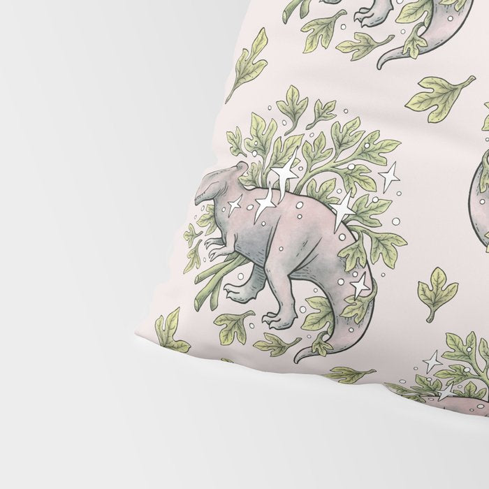 Tyrannosaurus & Sassafras | Dinosaur Botanical Art Pillow Sham Gallery Image 4