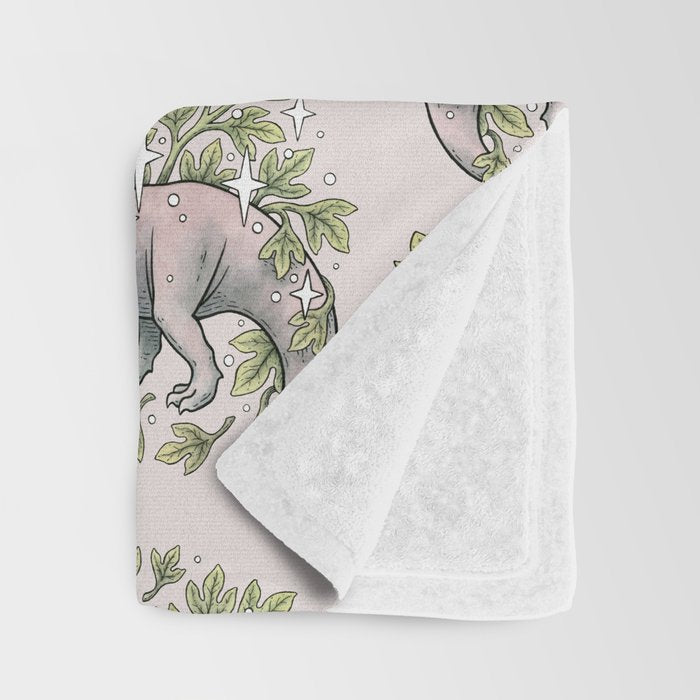 Tyrannosaurus & Sassafras | Dinosaur Botanical Art Throw Blanket Gallery Image 3
