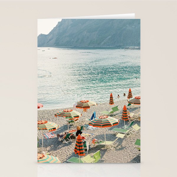 Monterosso al Mare, Cinque Terre | Beach with umbrellas | Travel Photography Print Stationery Card Gallery Image 1
