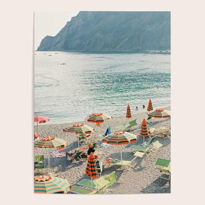 Monterosso al Mare, Cinque Terre | Beach with umbrellas | Travel Photography Print Poster Gallery Image 1