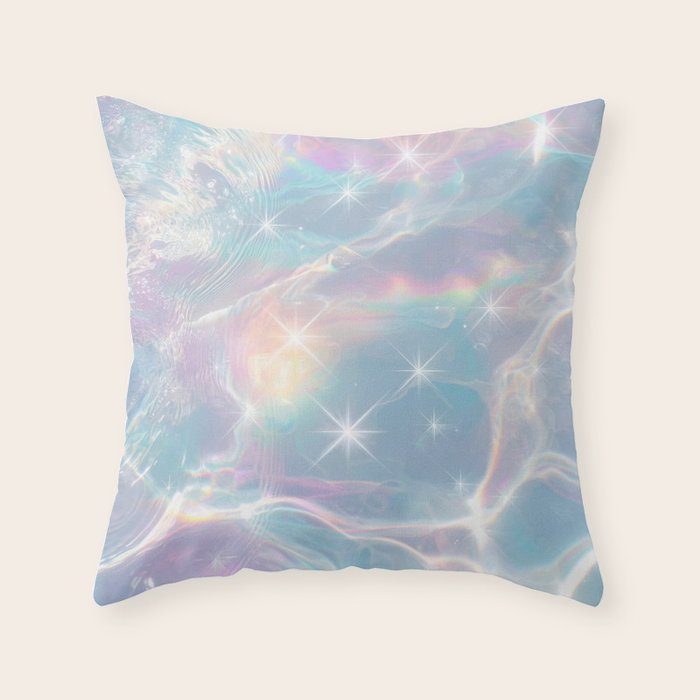 Iridescent Water Glow with Pastel Sparkle Reflections Throw Pillow Gallery Image 6