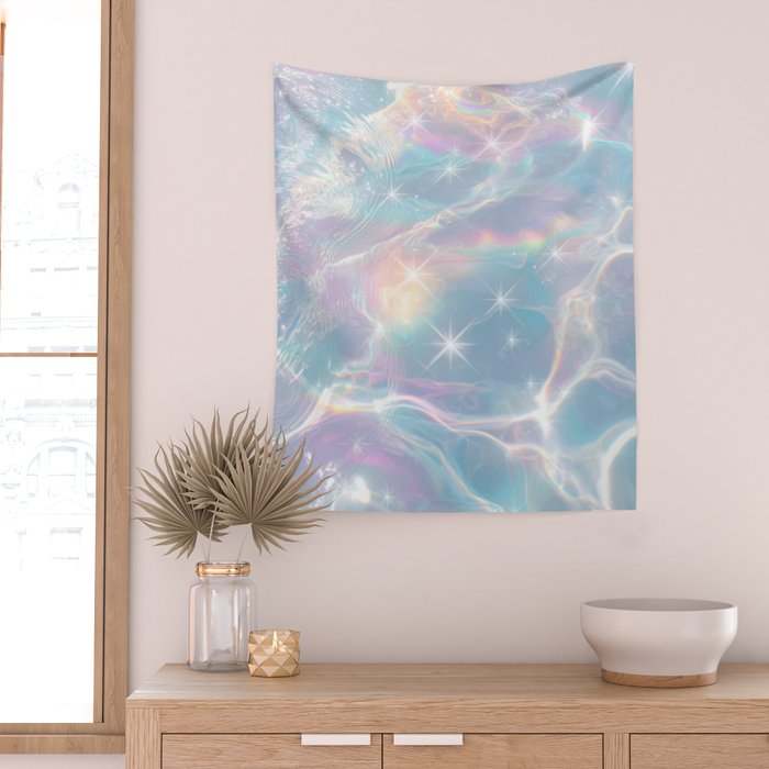 Iridescent Water Glow with Pastel Sparkle Reflections Wall Tapestry Gallery Image 2